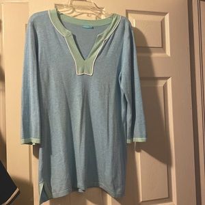 J McLaughlin shirt, blue w/green trim. Size L